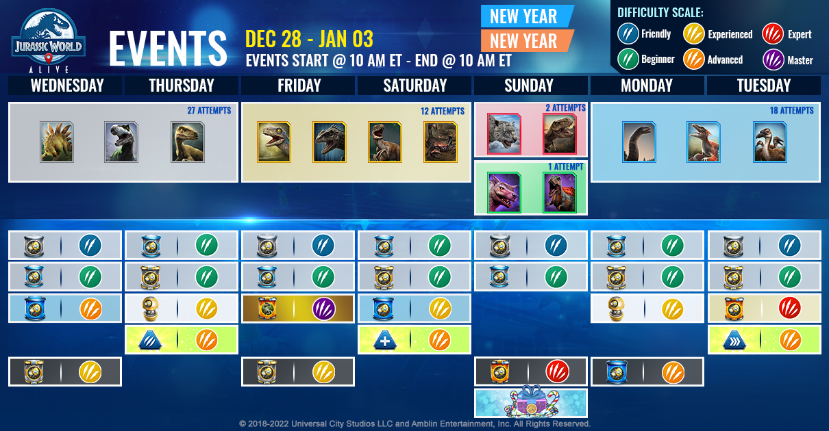 JWA EVENTS 台灣時間 12月28日~01月04日