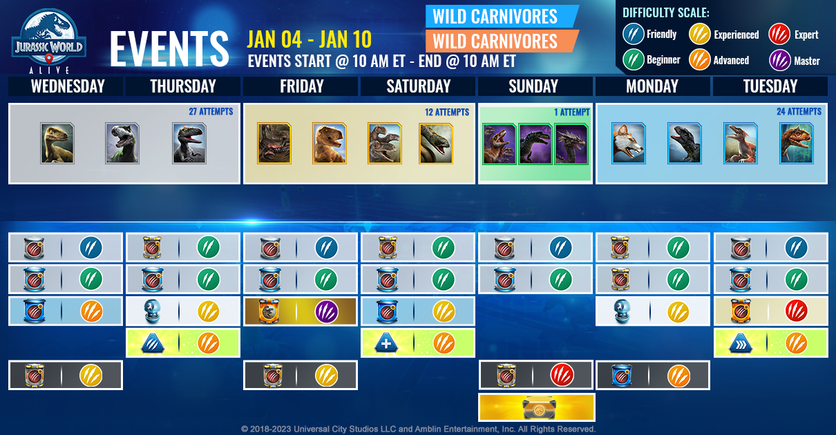 JWA EVENTS 台灣時間 01月04日~01月11日