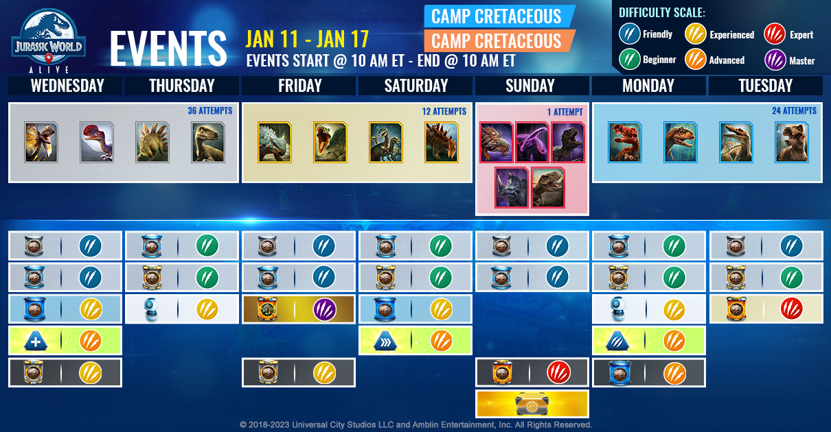 JWA EVENTS 台灣時間 01月11日~01月18日