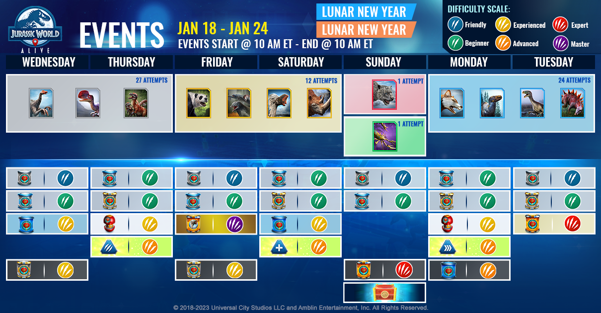 JWA EVENTS 台灣時間 01月18日~01月25日