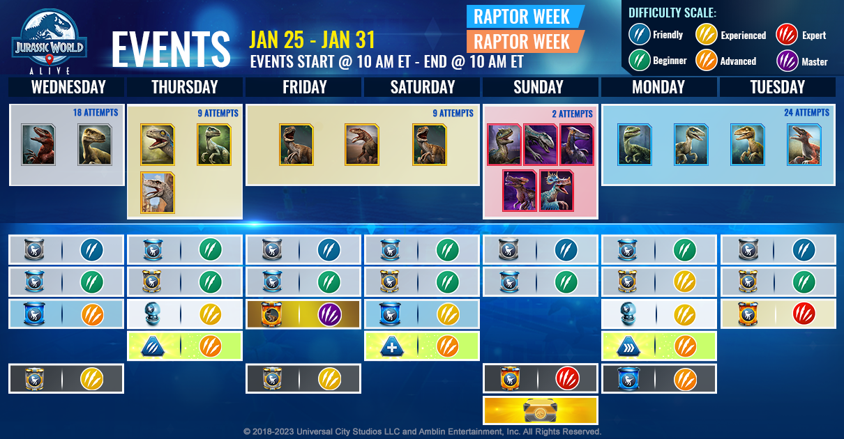 JWA EVENTS 台灣時間 01月25日~02月01日