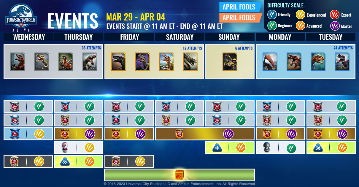 JWA EVENTS 台灣時間 03月29日~04月05日