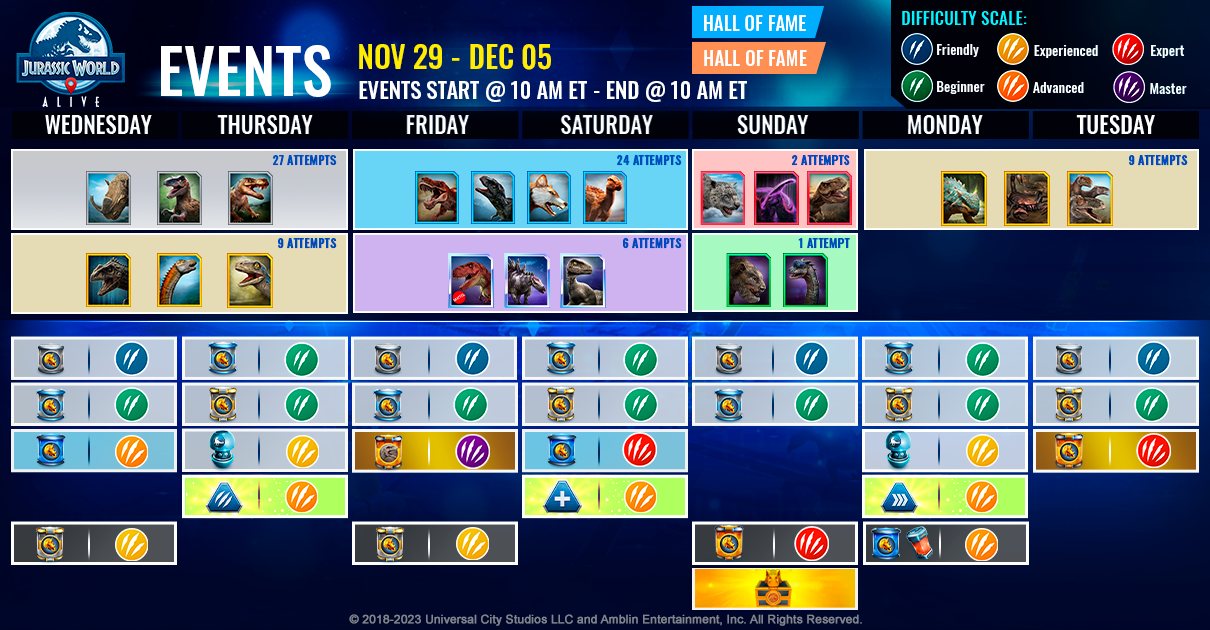 JWA EVENTS 台灣時間 11月29日~12月06日
