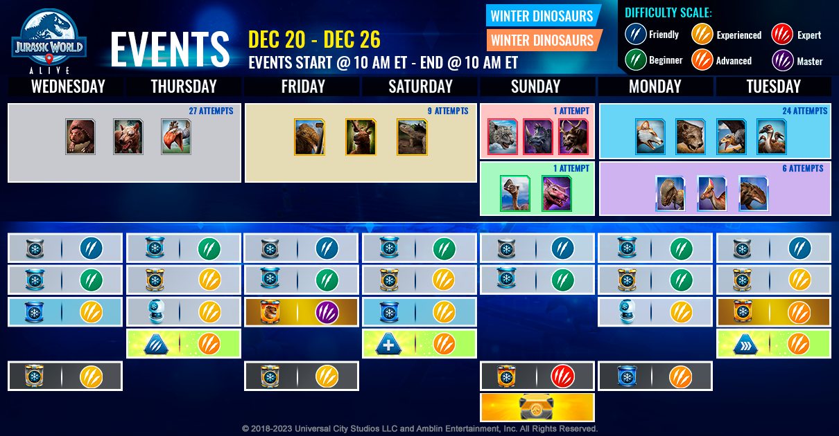 JWA EVENTS 台灣時間 12月20日~12月27日