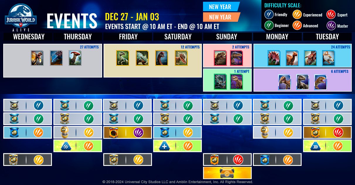 JWA EVENTS 台灣時間 12月27日~01月03日