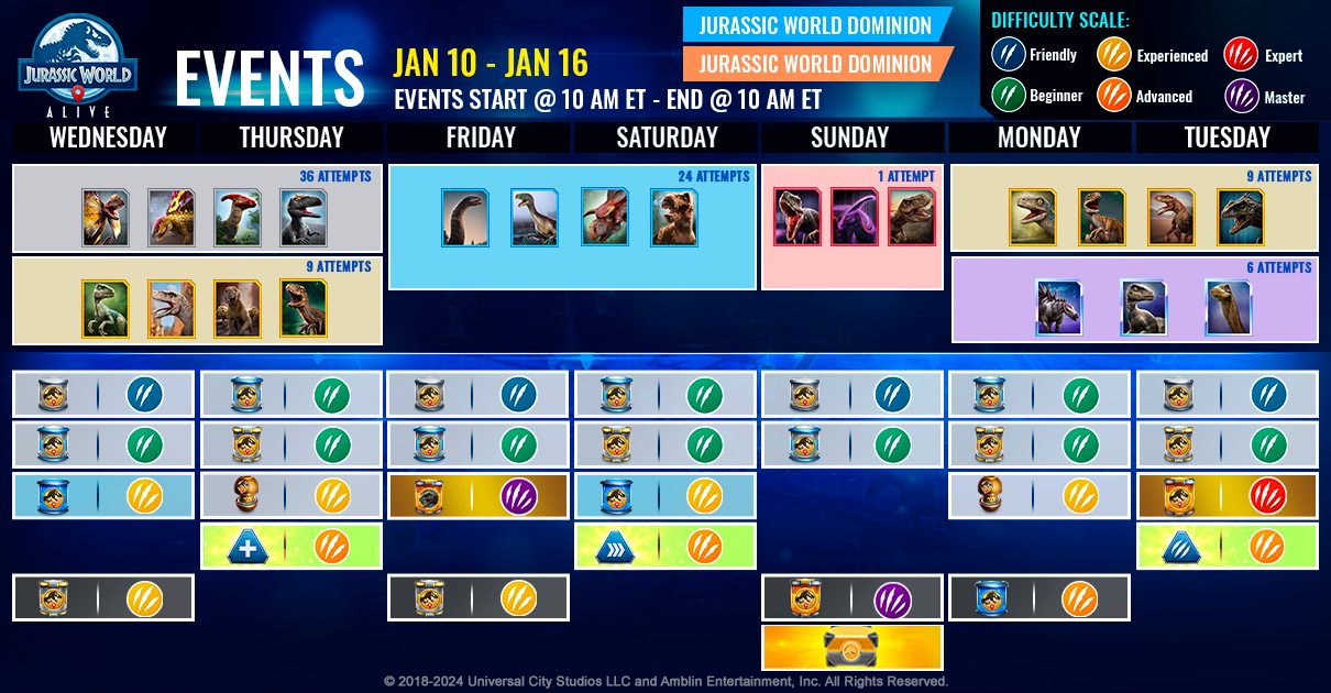 JWA EVENTS 台灣時間 01月10日~01月17日
