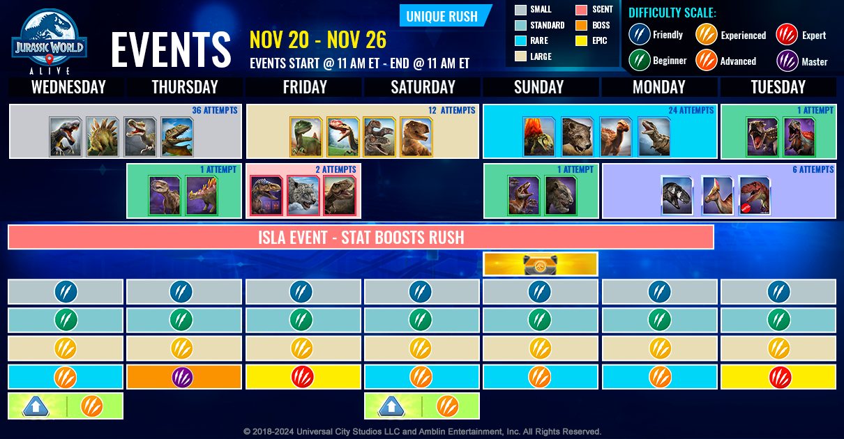 JWA EVENTS 台灣時間 11月20日~11月27日